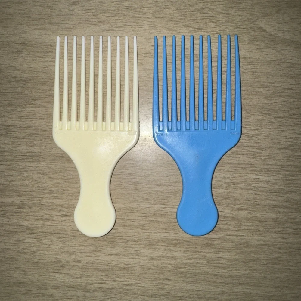 Vtg Goody Hair Pick Combs Wide Tooth Lifts Afro Purse Picks USA MCM Blue Cream